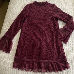 Lace wine colored dress. Stunning!